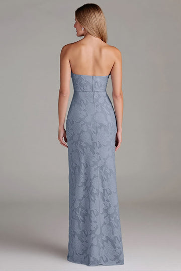 Strapless Sheath Dusty Blue Long Bridesmaid Dress